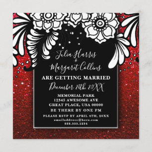 Invitation Rouge Rubis Paillettes Ombré Étincelles Floral Élé