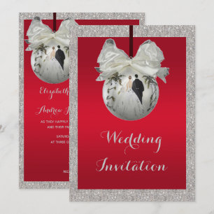 Invitation Rouge Ruby Classé & Mariage de Noël Sparkly Bauble