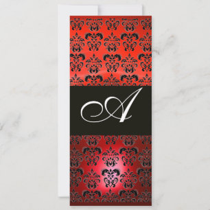 Invitation ROUGE RUBY ET BLACK DAMASK MONOGRAM, blanc