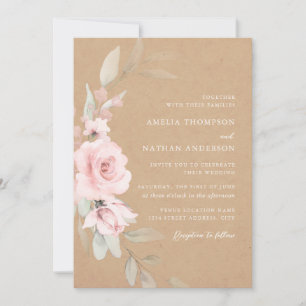 Invitation Rouge Rustique Élégant Botanique Floral Mariage