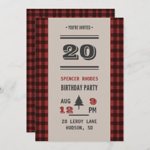 Invitation Rouge rustique et noir Buffalo plaqué fête d'anniv