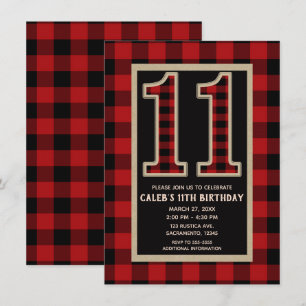 Invitation Rouge Rustique Plaid Buffalo Noir 11e 11 Anniversa