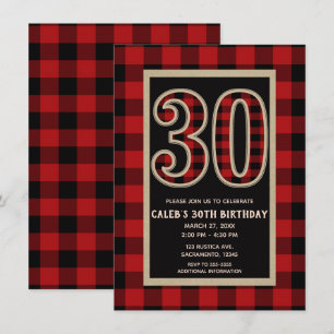 Invitation Rouge Rustique Plaid Buffalo Noir 30ème 30 Anniver