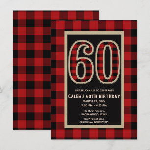Invitation Rouge Rustique Plaid Buffalo Noir 60e 60 Anniversa