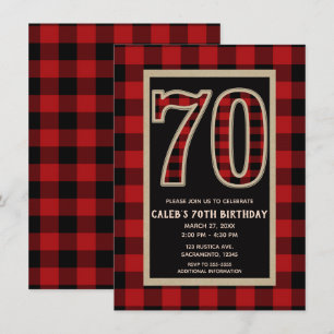 Invitation Rouge Rustique Plaid Buffalo Noir 70e 70 Anniversa