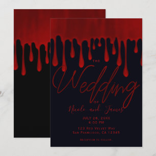 Invitation Rouge Satin Gouttes de sang Halloween Mariage I