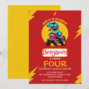 Invitation ROUGE thunder Cute dinosaur Camion agricole Annive