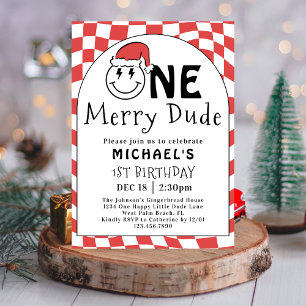 Invitation Rouge Un Mec Heureux Noël 1er Anniversaire