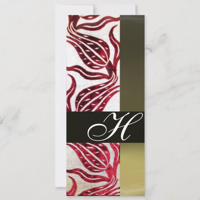 Invitation ROUGE VELVET DAMASK TULIPS MONOGRAMME Bourgogne Bl (Devant)