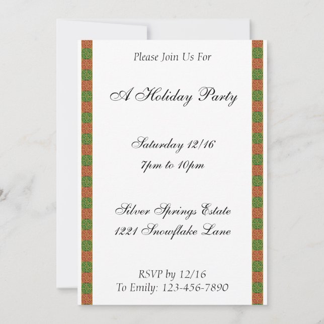 Invitation Rouge Vert Fleur de Lis Fête Personnalisée 5x7 (Dos)