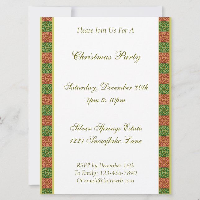 Invitation Rouge Vert Fleur de Lis Fête Personnalisée 6.5x8.7 (Dos)