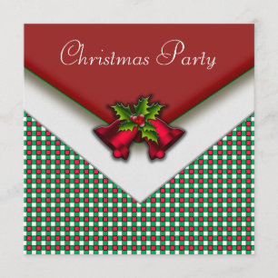 Invitation Rouge Vert Gingham Cloches Rouges Houx Soirée de N