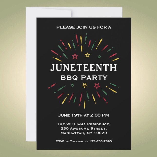 Invitation Rouge Vert Jaune feux d'artifice JunetDix BBQ Part (Créateur téléchargé)