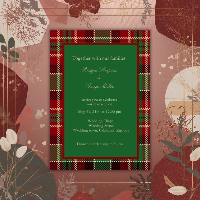 Invitation rouge vert noir écossais celtique tartan mariage (Créateur téléchargé)