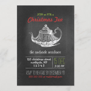 Invitation Rouge vintage de théière de tableau de thé de Noël