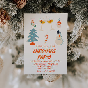 Invitation Rouge vintage Illustré Fun Noël Fun Party tendance