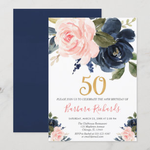Invitation Rougissent anniversaire floral de rose et de bleu