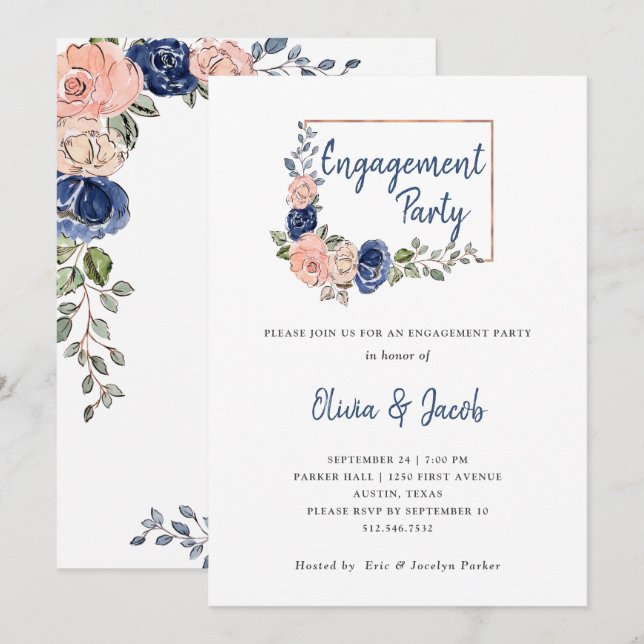 Invitation Rougissent et la partie de fiançailles géométrique (Devant / Derrière)
