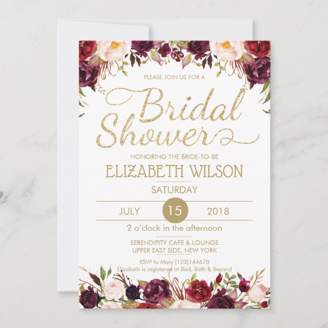 Invitation Rougissent la Fête de la mariée florale RSVP de (Devant)
