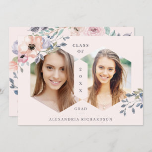 Invitation Rougissent la partie florale géométrique rose de