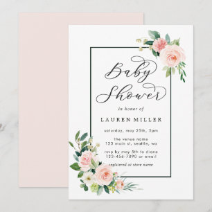 Invitation Rougissent le baby shower rose de fleur