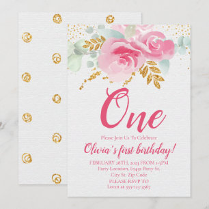 Invitation Rougissent le premier anniversaire du bébé floral