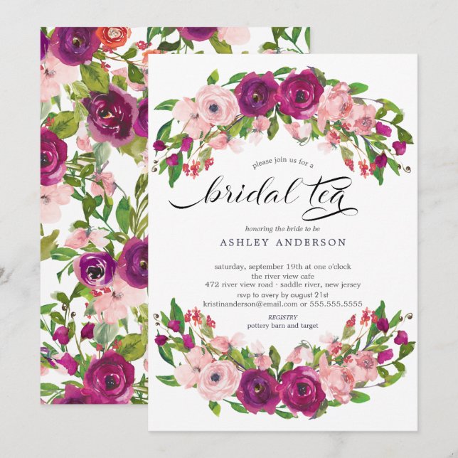 Invitation Rougissent le rose et le thé nuptiale floral de (Devant / Derrière)