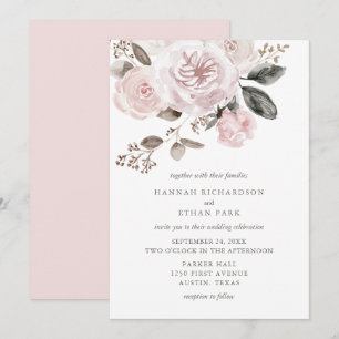 Invitation Rougissent mariage rose d'aquarelle de roses et de