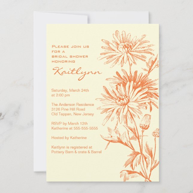 Invitation Rouille de chute et Fête de la mariée florale (Devant)