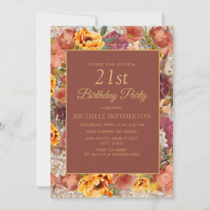 Invitation Rouille de crème orange brûlée Floral 21e annivers