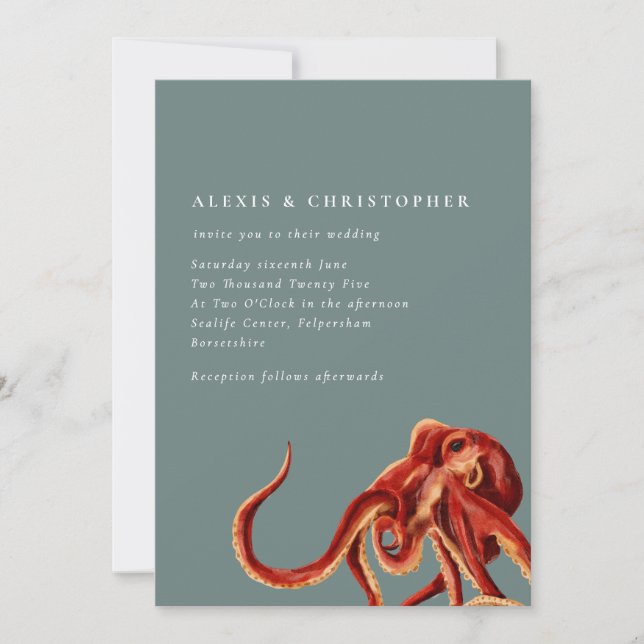 Invitation Rouille de pieuvre marine et Mariage Turquoise (Devant)