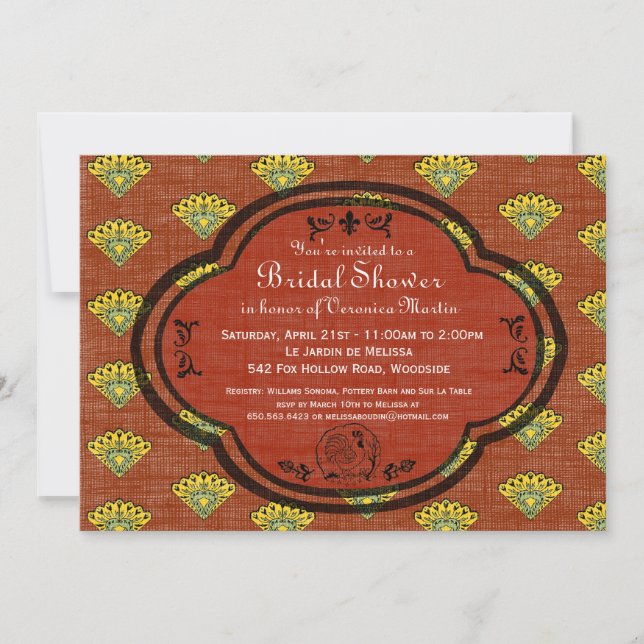 Invitation Rouille du sud d'invitation de Fête de la mariée (Devant)