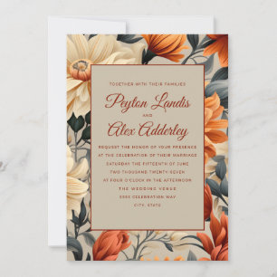 Invitation Rouille Orange Brûlé  Crème Floral Automnal Mariag