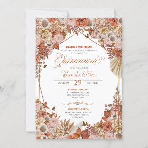 Invitation Rouille Orange Feuille Autum Tombe Floral Quincean