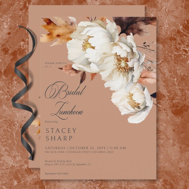 Invitation Rouille rustique & Crème automne Floral & Feuille  (Rustic Rust & Cream Fall Floral & Leaves Luncheon Invitation)