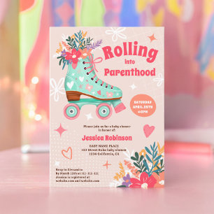 Invitation Roulage à rouleaux de teint floral rétro boho bébé