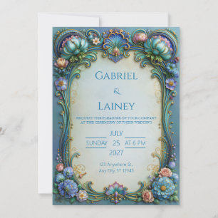 Invitation Rouleau de Fleurs de Turquoise pour Mariage