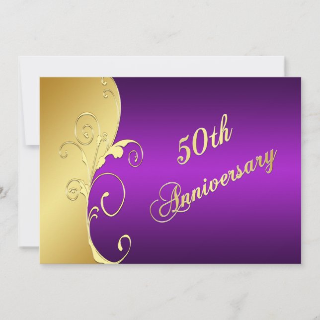 Invitation Rouleaux dorés du 50e anniversaire avec du violet (Devant)