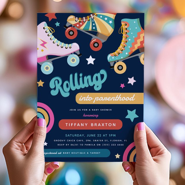 Invitation Roulement rétro amusant dans le Baby shower de la  (Créateur téléchargé)