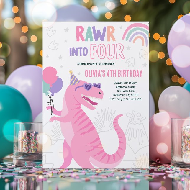 Invitation Rouler dans quatre T-Rex Dinosaur 4e fête d'annive (Créateur téléchargé)