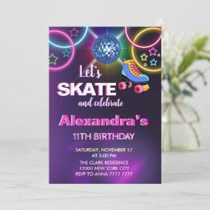 Invitation roulette arc-en-ciel patinage disco fête anniversa
