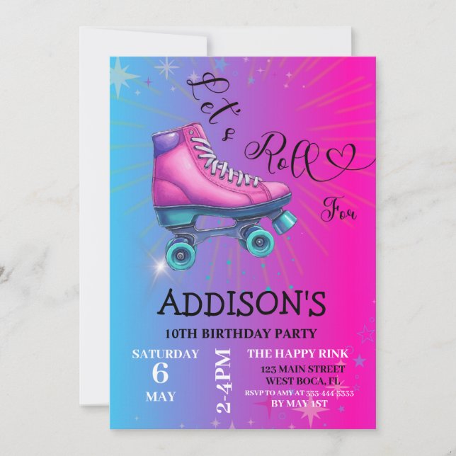 Invitation Roulons pour, Retro Roller Skating Anniversaire (Devant)