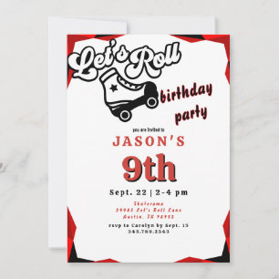 Invitation Roulons Red & Black Boy Patinage fête d'anniversai