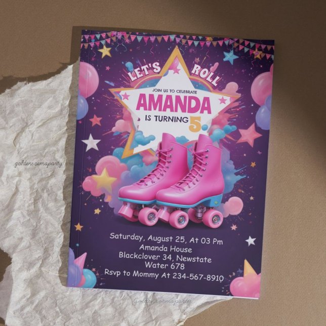 Invitation Roulons ! - Roller Skate fête d'anniversaire (Let’s Roll! - Roller Skate Birthday Party Invitation)