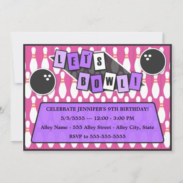 Invitation Roulons rose d'invitation d'anniversaire de partie (Devant)