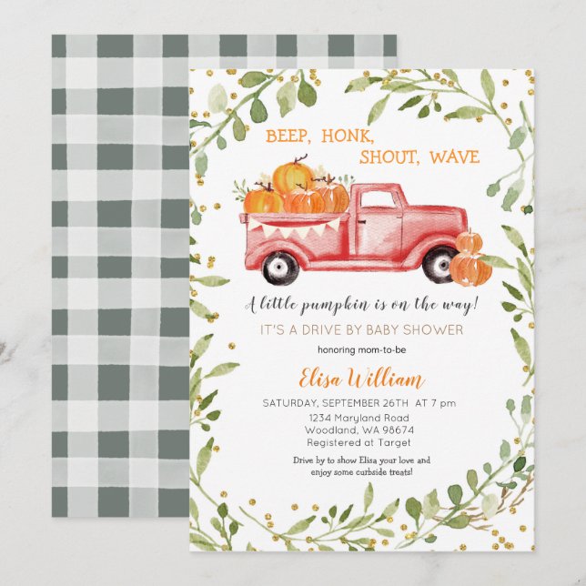 Invitation Route Citrouille Red Fall par Baby shower (Devant / Derrière)