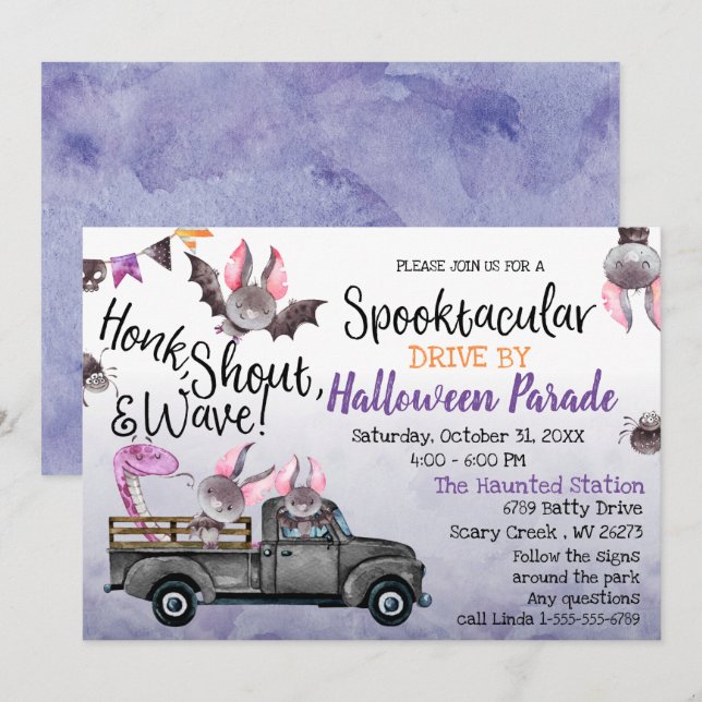 Invitation Route de Halloween Party (Devant / Derrière)
