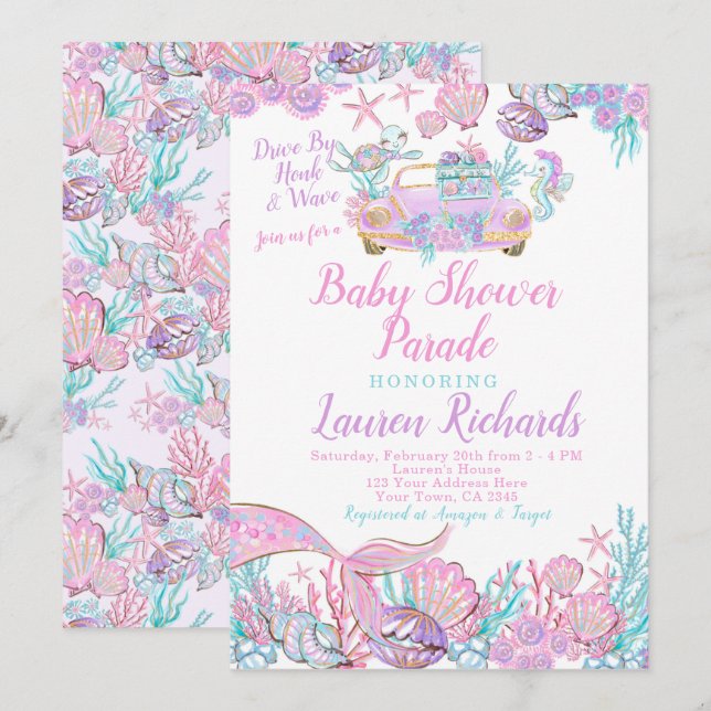 Invitation Route De Sirène Par Baby shower Parade (Devant / Derrière)