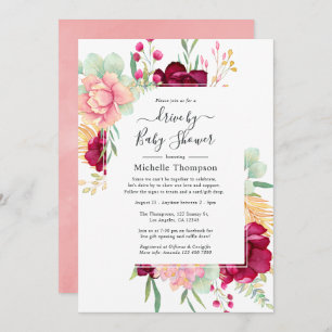 Invitation Route florale bordeaux et rose par douche