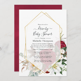 Invitation Route géométrique Florale Rouge Bourgogne Par Douc